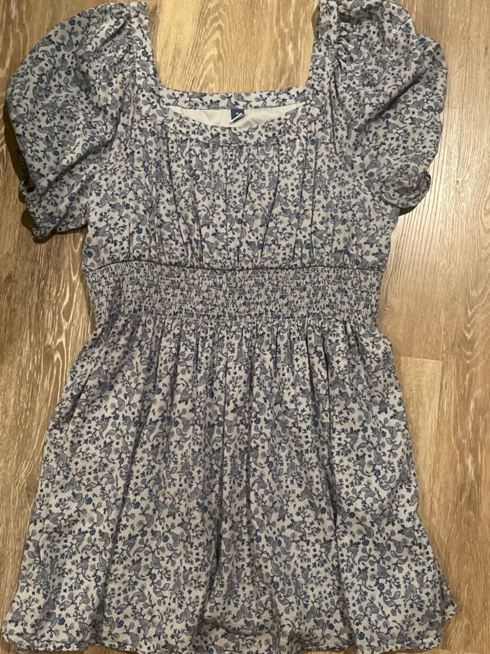 Old Navy Babydoll Smocked Square-Neck Floral Blouse - Blue